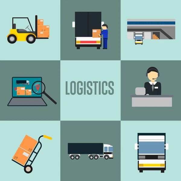 Logistics company and warehouse icon set — Stock Vector