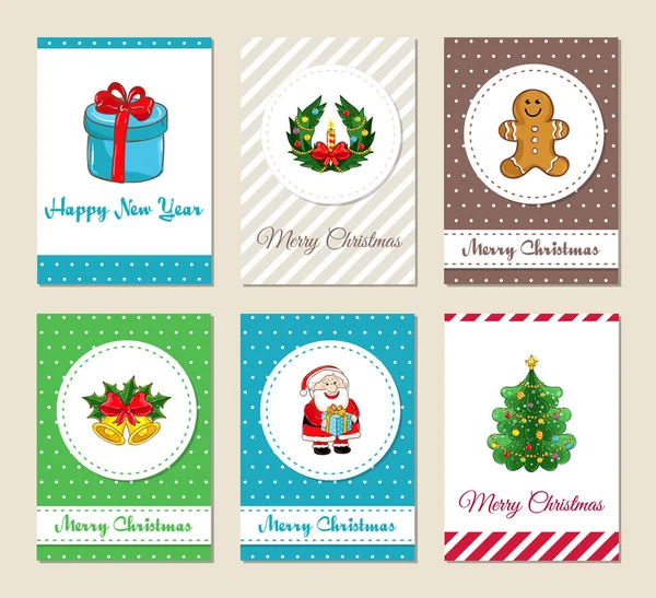 Conjunto de tarjetas de felicitación e invitaciones navideñas — Vector de stock