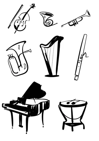 Instrumentos de Orquestra Sinfônica vetores desenhados à mão —  Vetores de Stock