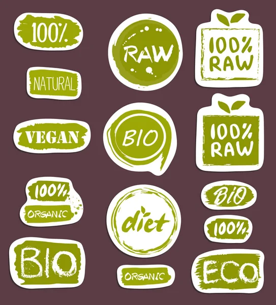 Organic food hand drawn labels set — Stock Vector