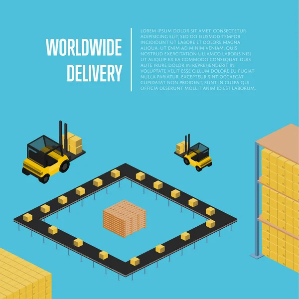 Concetto isometrico di consegna mondiale — Vettoriale Stock