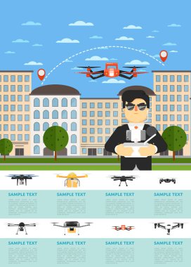 Robot uçan ile drone uçakları Web sitesi şablonu