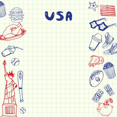 ABD sembolleri çizilmiş kalem karalamalar vektör toplama