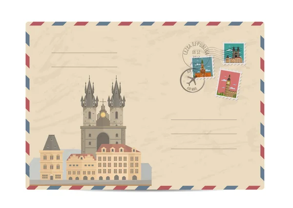 Enveloppe postale vintage avec timbres — Image vectorielle