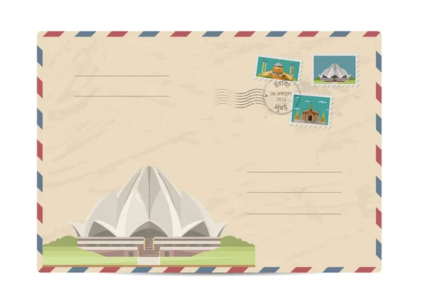 Vintage ταχυδρομικό φάκελο με γραμματόσημα — Διανυσματικό Αρχείο