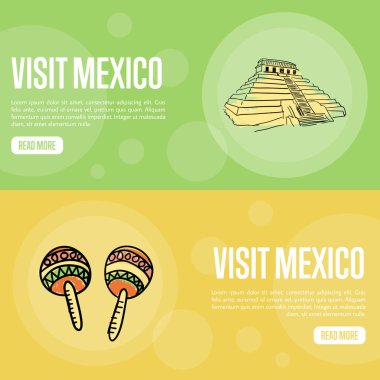 Meksika turistik vektör Web afiş ziyaret