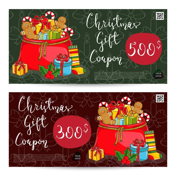 Weihnachtsgeschenkgutschein mit Prepaid-Summen-Vorlage — Stockvektor