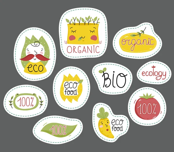 Etiketter for økologiske og biologiske næringsmidler . – stockvektor