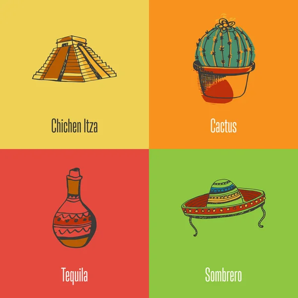 Conjunto de iconos vectoriales de símbolos nacionales mexicanos — Vector de stock