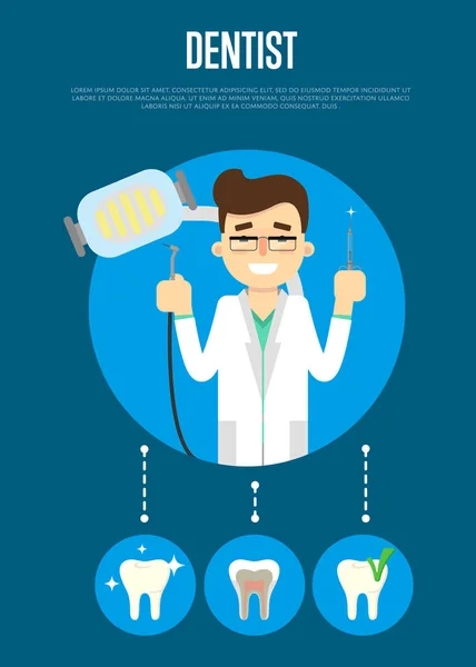 Zahnarztbanner mit männlichem Zahnarzt — Stockvektor