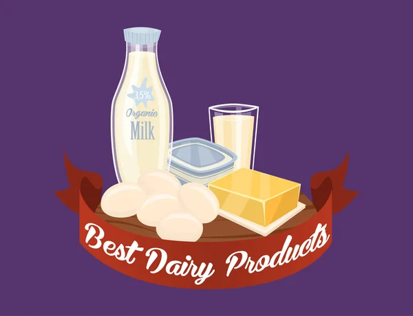 Banner für landwirtschaftliche Produkte mit Milchzusammensetzung — Stockvektor