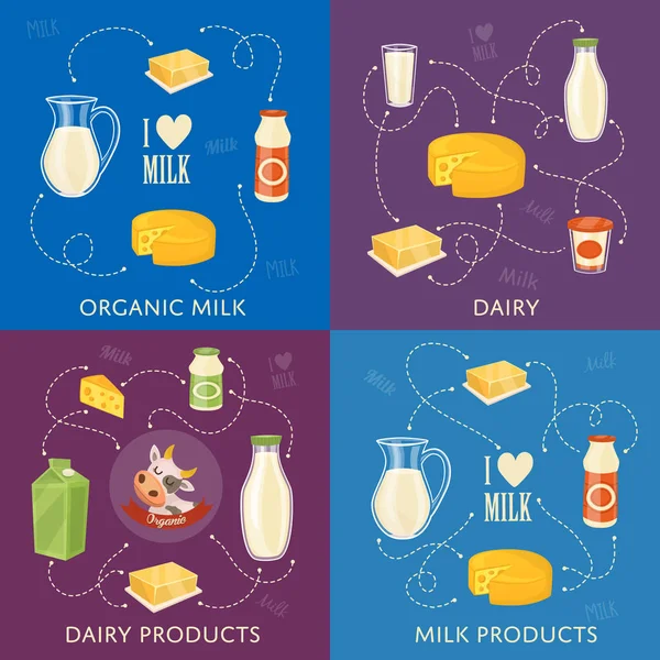 Dairy banners set with milk products — Stock Vector