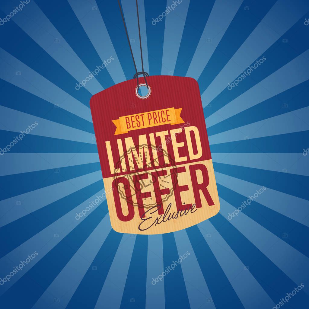 Limited offer sale sticker isolated vector illustration. Best price tag, exclusive offer discount banner, advertisement retail label, special shopping symbol. Vintage colorful graphic style offer sign