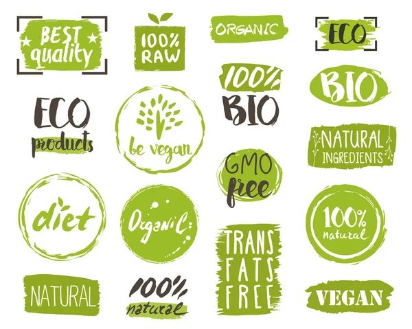 Organik gıda etiketleri, öğeleri ve logosu — Stok fotoğraf