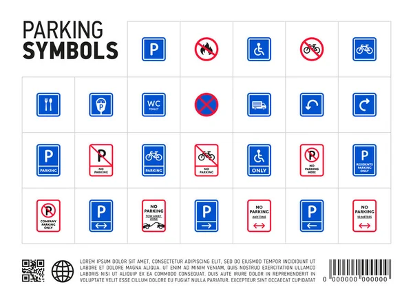 Set ikon terisolasi tanda zona parkir — Stok Foto