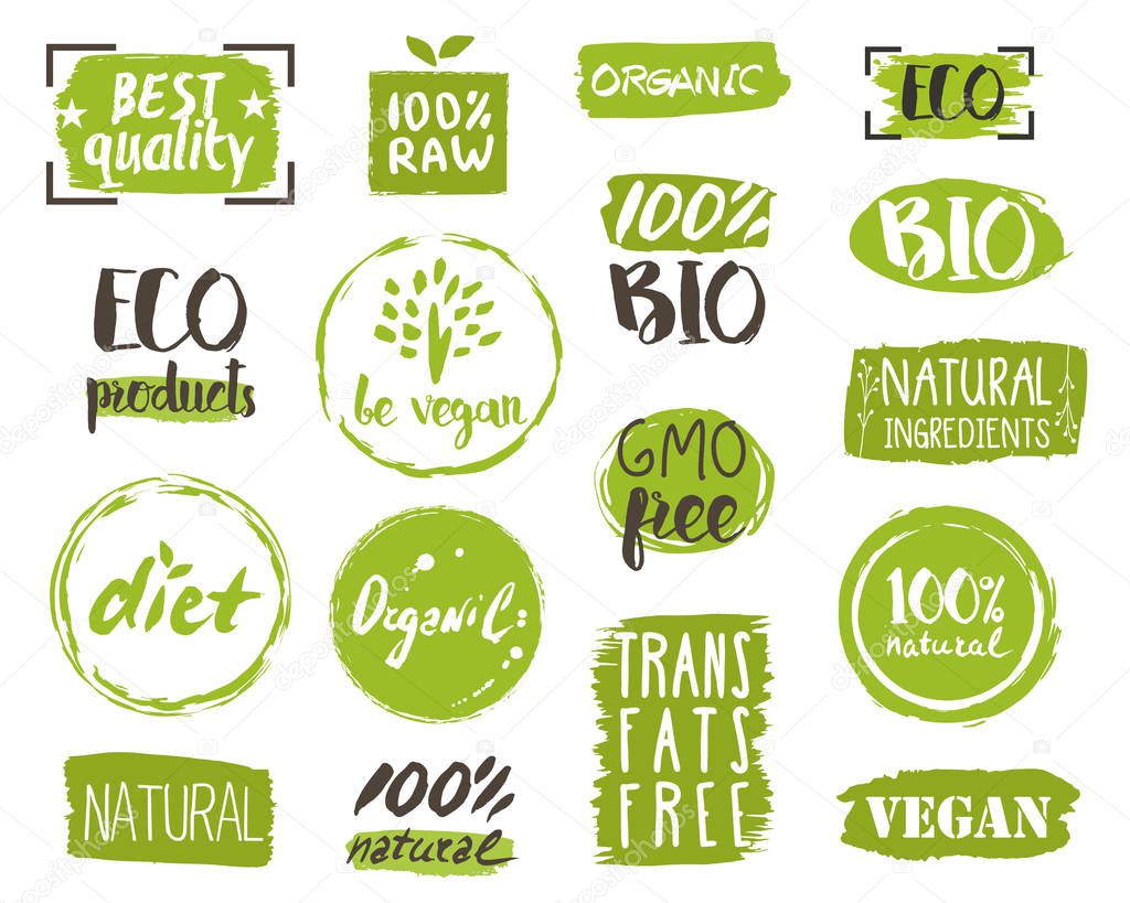 Organic food tags, elements and logo