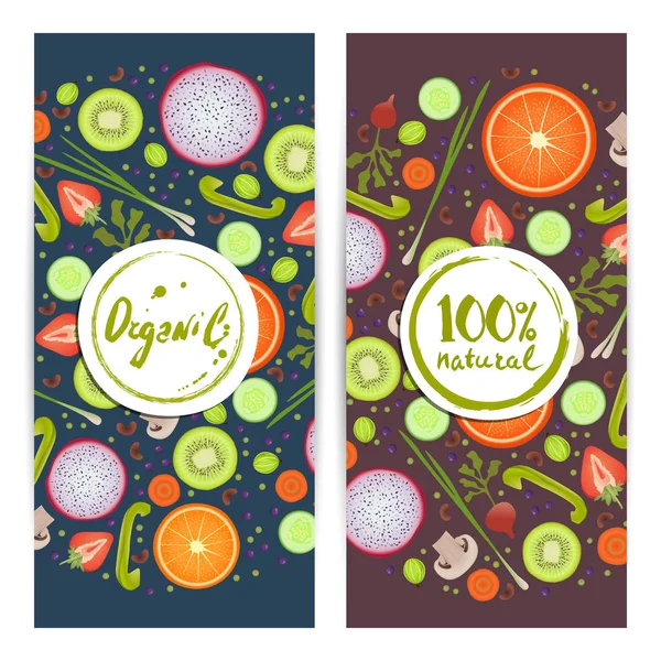 Conjunto de folletos verticales de alimentos orgánicos — Vector de stock