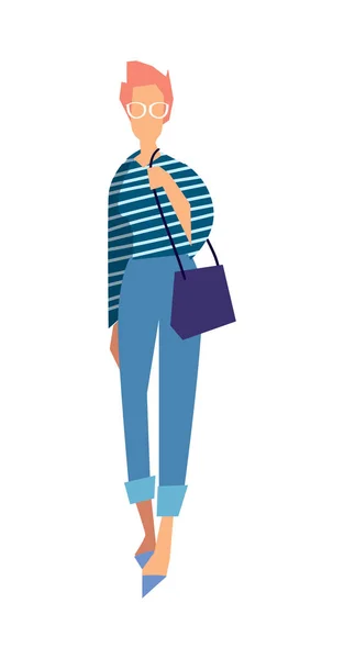 Κομψή μόδα κορίτσι με τζιν και μπλούζα — Διανυσματικό Αρχείο