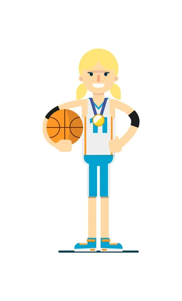 Smiling woman basketball player with ball — Stock Vector