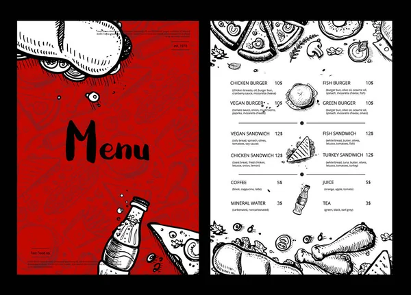 Restaurant fast food menu with prices — Stock Vector