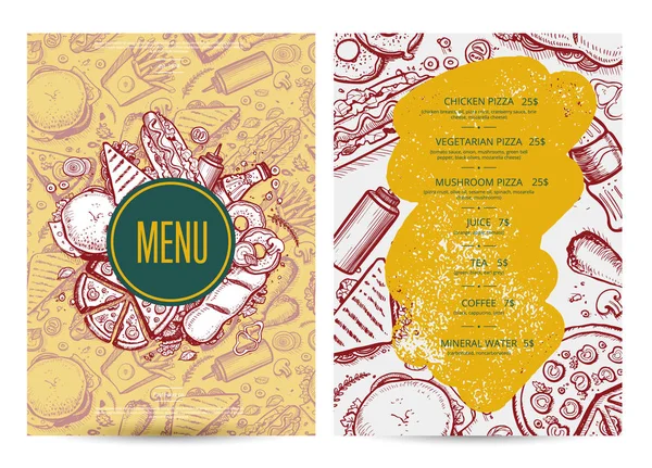 Layout menu fast food con grafica disegnata a mano — Vettoriale Stock