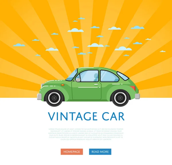 Diseño del sitio web con coche retro clásico — Vector de stock