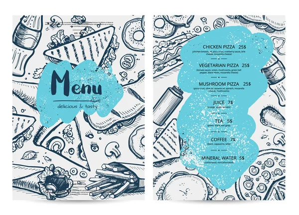 Plantilla de menú de restaurante con bocetos de comida — Vector de stock