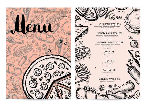 Diseño de menú de restaurante dibujado a mano — Vector de stock