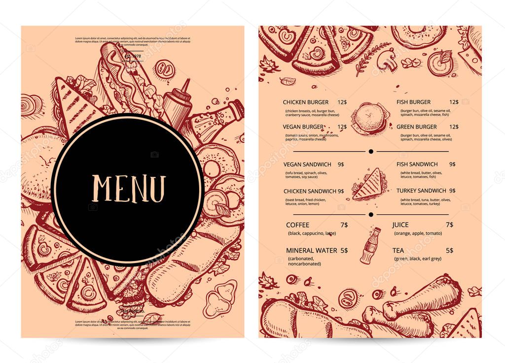 Hand drawn restaurant menu design