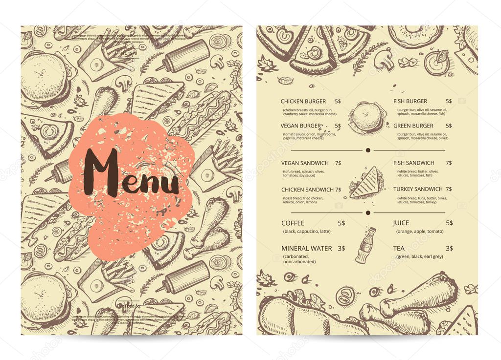 Hand drawn restaurant menu design