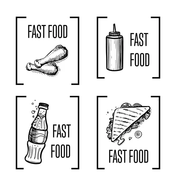 Set di simboli disegnati a mano fast food — Vettoriale Stock