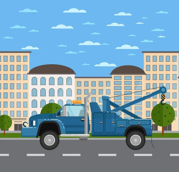 Camion de remorquage sur route dans le paysage urbain — Image vectorielle