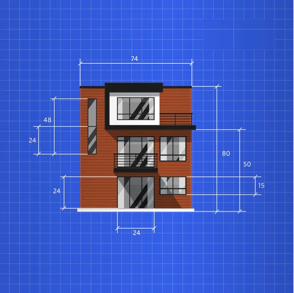 Architectural plan isolated on blue background — Stock Vector