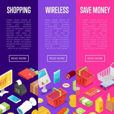 Süpermarket alışveriş online izometrik posterler