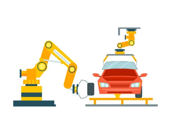 Línea de montaje automotriz robótica inteligente — Vector de stock