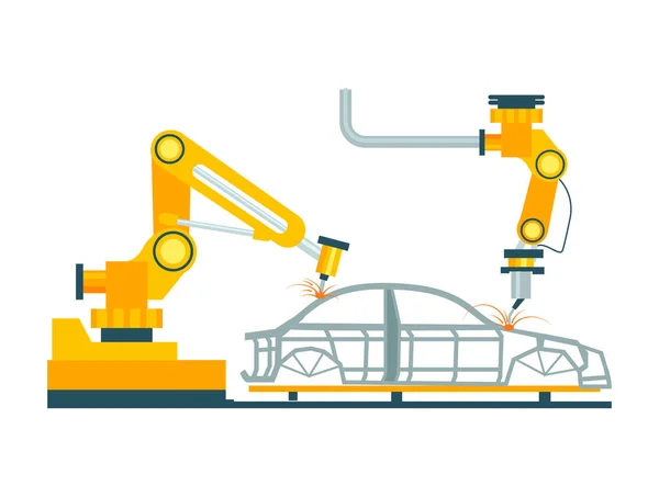 Moderno proceso de fabricación de automóviles robóticos — Vector de stock