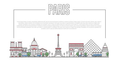 Paris şehir simgesi manzarası ünlü modern ve eski mimari modayı takip ediyor. Beyaz arka planda Paris 'in ulusal simgeleri. Dünya çapında seyahat ve seyahat vektörü kavramı.