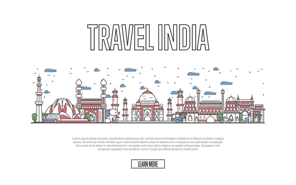 Cartel Travel India en estilo lineal — Vector de stock