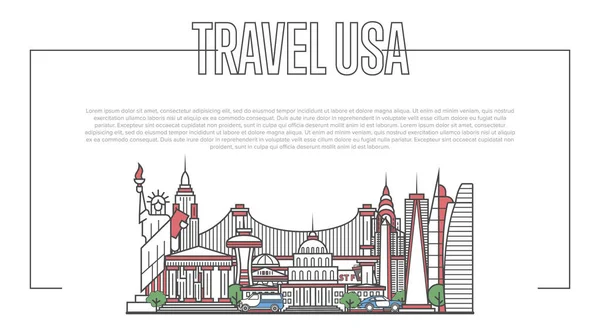 Panorama hito de Estados Unidos en estilo lineal — Vector de stock