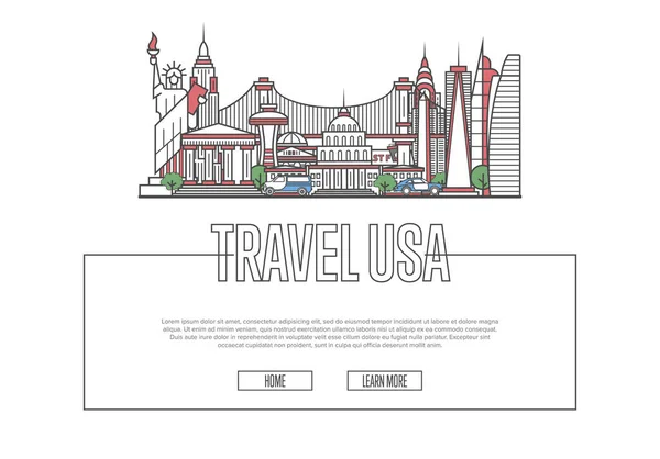 線形スタイルで旅行USAポスター — ストックベクタ