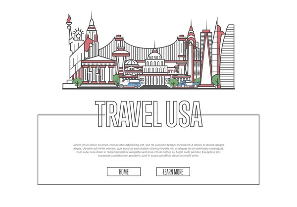 Viagem EUA cartaz em estilo linear — Vetor de Stock
