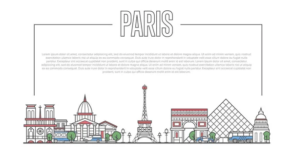 Панорама Города Парижа Знаменитой Современной Древней Архитектурой Модном Линейном Стиле — стоковый вектор
