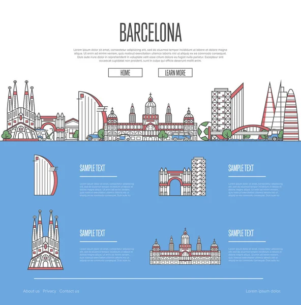 Przewodnik Turystyczny Barcelonie Najważniejszymi Atrakcjami Architektonicznymi Stylu Liniowym Barcelona Panorama — Wektor stockowy