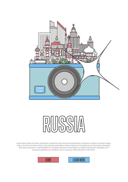 Affiche Voyage Russie Avec Des Attractions Architecturales Célèbres Sur Grand — Image vectorielle