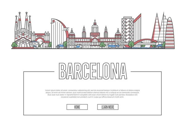 Векторная Композиция Travel Barcelona Известными Архитектурными Памятниками Линейном Стиле Испанское — стоковый вектор