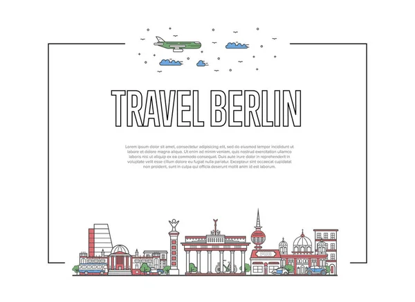 Travel Berlin Poster Famous Architectural Attractions Linear Style German Traveling — Stock Vector