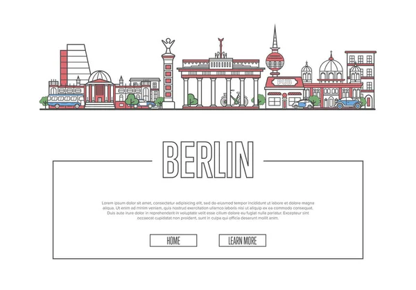 Векторная Композиция Путешествия Берлину Известными Архитектурными Памятниками Линейном Стиле Концепция — стоковый вектор