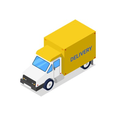 Konteynır kamyonu izometrik üç boyutlu ikon. Modern kamyon, kargo taşımacılığı, taşımacılık ve teslimat hizmeti illüstrasyonu aracı