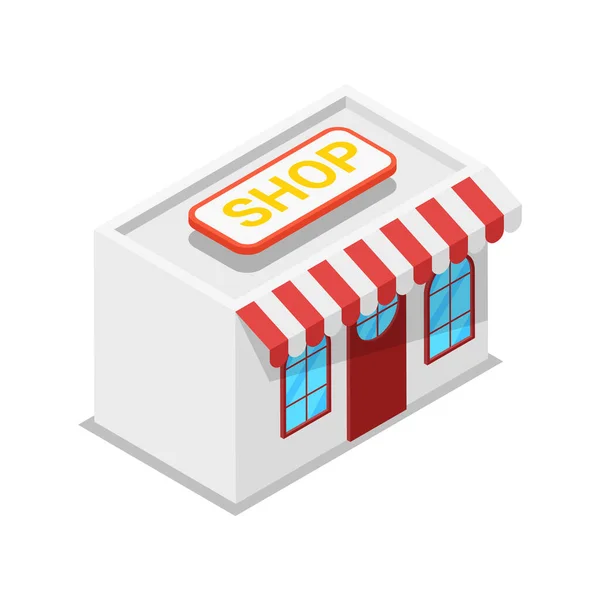 Shop Gebouw Isometrisch Icoon Supermarkt Shopping Symbool Detailhandel Distributie Geïsoleerde — Stockvector