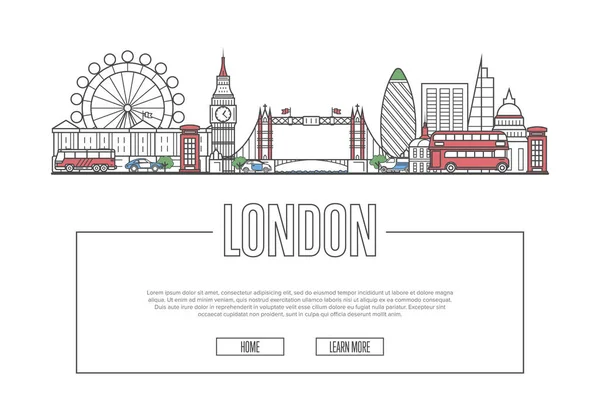 Reizen Londen Vector Compositie Met Beroemde Architectonische Oriëntatiepunten Lineaire Stijl — Stockvector